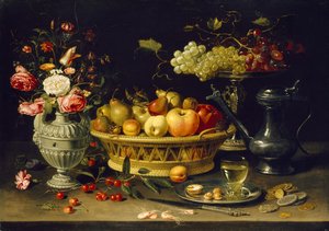 Hedelmien ja kukkien asetelma, 1608 - 1621 (öljy kuparille)